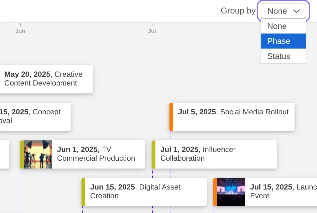 Grouping events into lanes using the "Group by" control