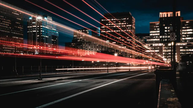 Streaks of light through a city