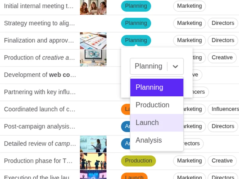 Screenshot showing a timeline event assigned to a phase field that can be used for grouping.
