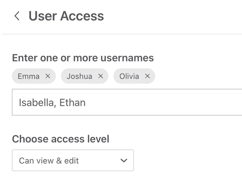 Screenshot of the user access controls panel for a timeline